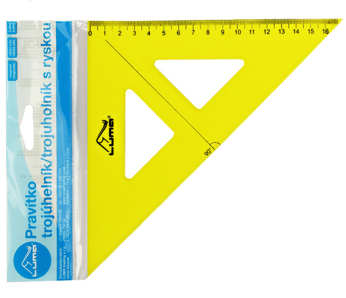 Pravítko trojúhelník s ryskou, žluté LUMA