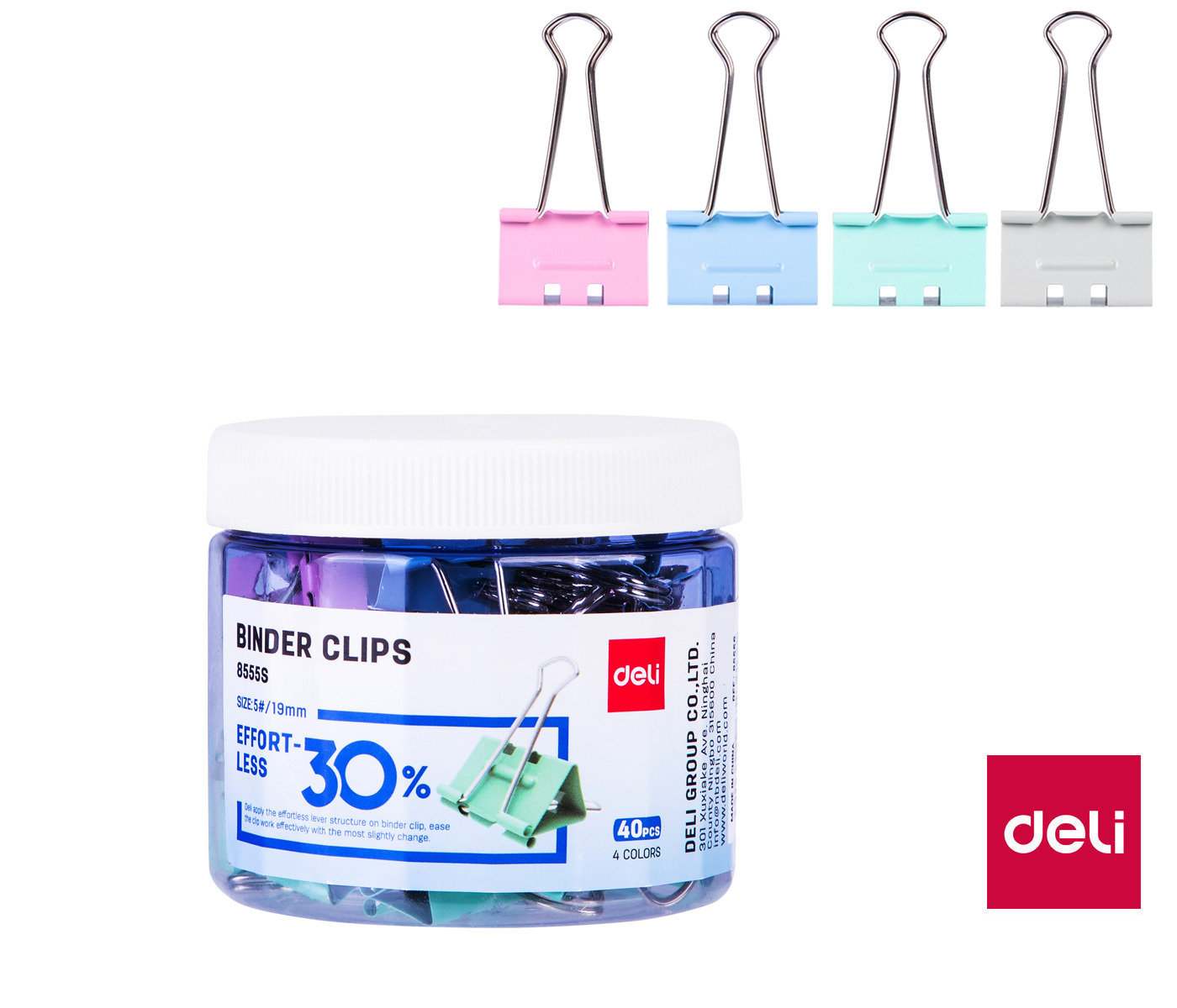 Binder clip 19mm, 40ks "BEZ NÁMAHY" DELI E8555S