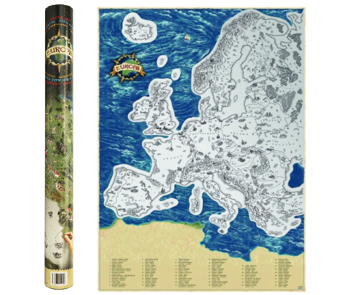 Stírací mapa Evropy Deluxe XL – stříbrná