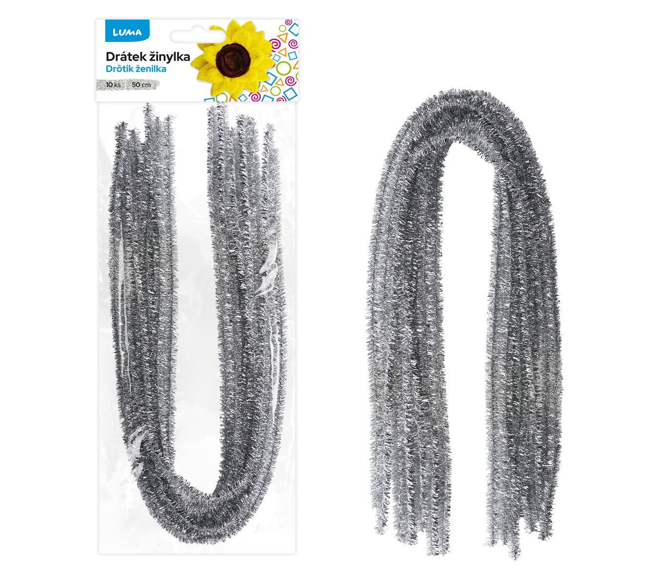 Drátek žinylka 500 x 8mm 10ks - stříbrný LUMA