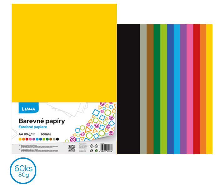 Papír barevný A4 60listů, 80g -12 barev